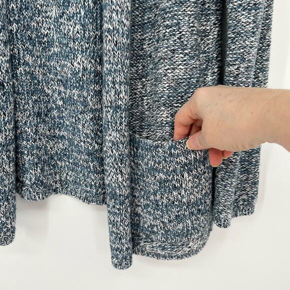 PureJill Open Cotton Cardigan Sweater Small Marled Blue Long Line Pocket J. Jill - Picture 4 of 9